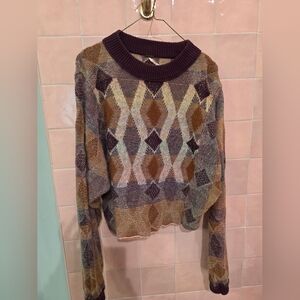 Free People Diamond Pattern Sweater - Purple and Brown